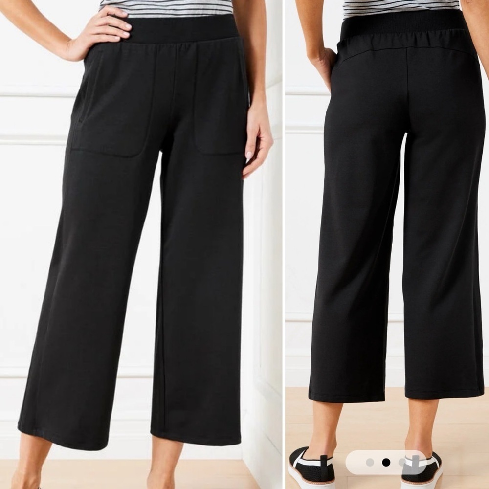 T by Talbots MODAL FRENCH TERRY WIDE CROP PANTS size XS black